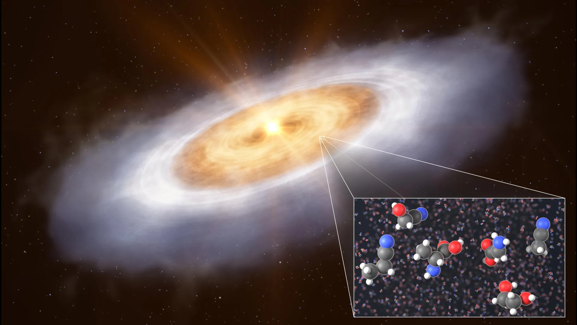 Astronomers detect life’s building blocks around a young star